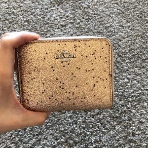 Coach glitter gold zip around wallet